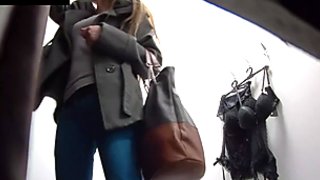 Nice Brunette Changing  her Bra in Public Store