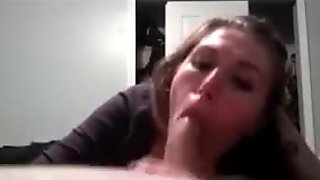 Some girl sucks off a fat guy and gets cum on her face 
