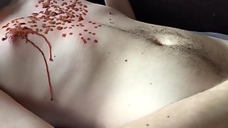 Hot wax-pain on my chest & explosive cum