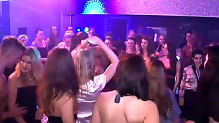 Wondrous clubbing nymphos seduce strippers to suck their shlongs for cum